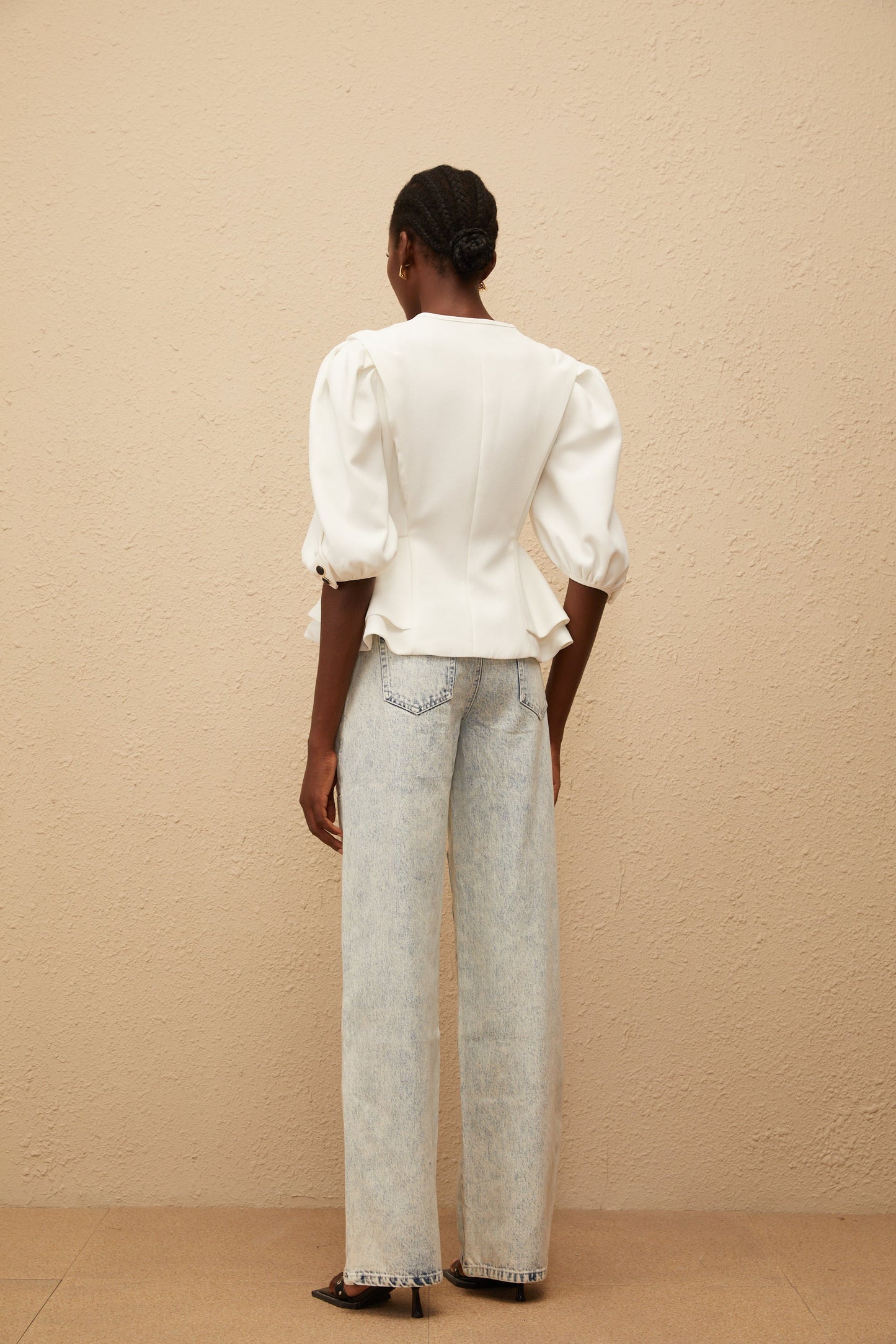 Gwenaëlle White Peplum Waist Blouse