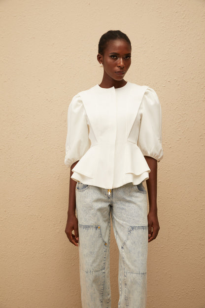 Gwenaëlle Beyaz Peplum Bel Bluz