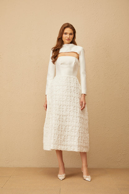 Dulcie White Floral Jacquard Shawl & Dress Set