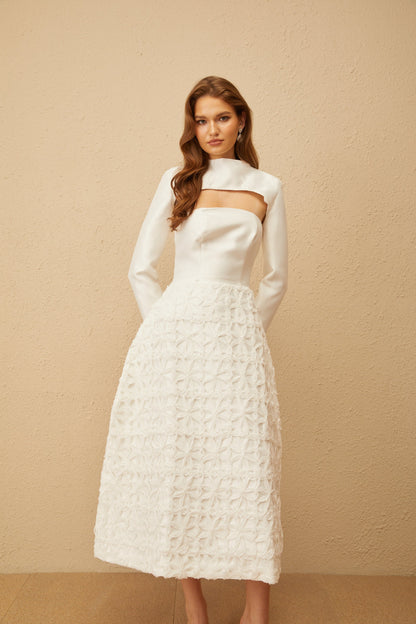 Dulcie White Floral Jacquard Shawl & Dress Set
