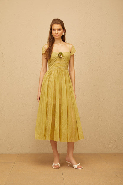 Béryl Green Floral Jacquard Midi Dress