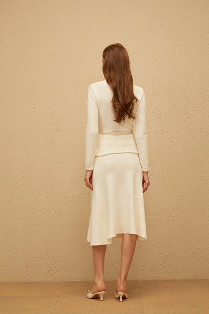 Adélade White Embellished Knit Midi Dress