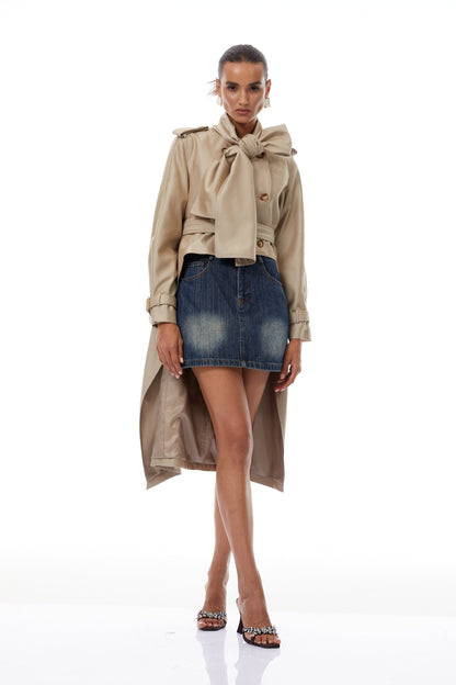 Szabina Khaki Asymmetrical Short Trench Coat