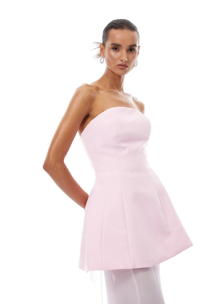 Mélanie Pembe Korse Elbise ve File Etek Takım