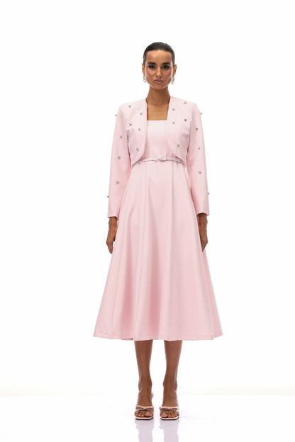 Valéria Pink Crystal Embellished Jacket & Dress Set