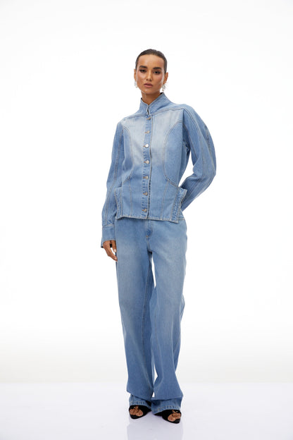Amandine Light Blue Barrel Waist Denim Jacket