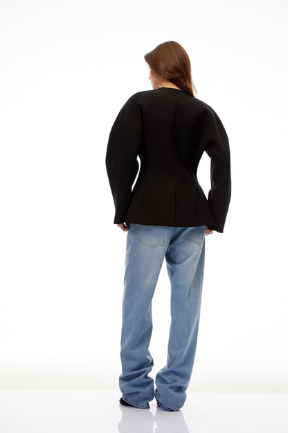 Consuelo Siyah Yakasız Peplum Bel Blazer