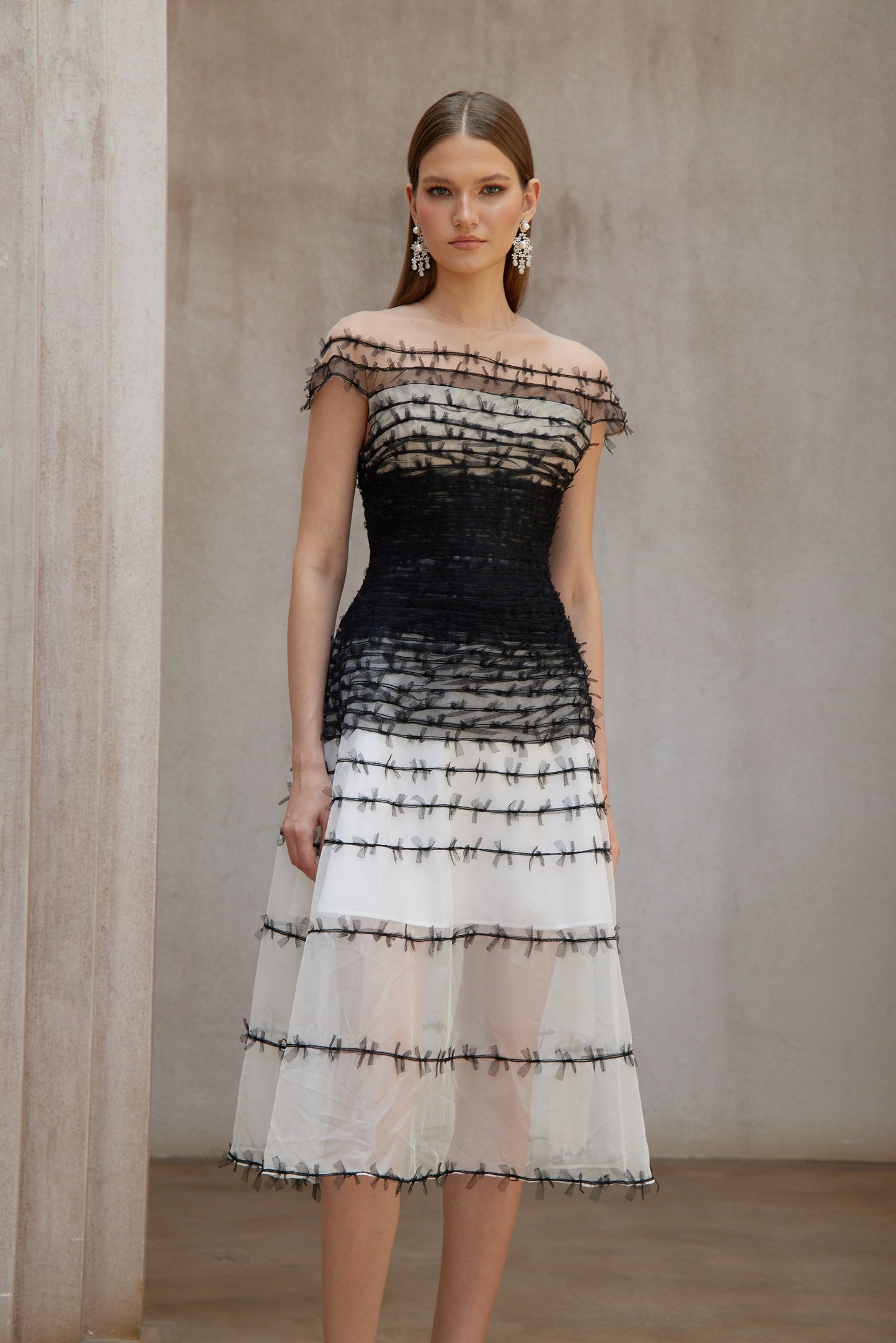 Eléonore Color Block Tulle Midi Dress