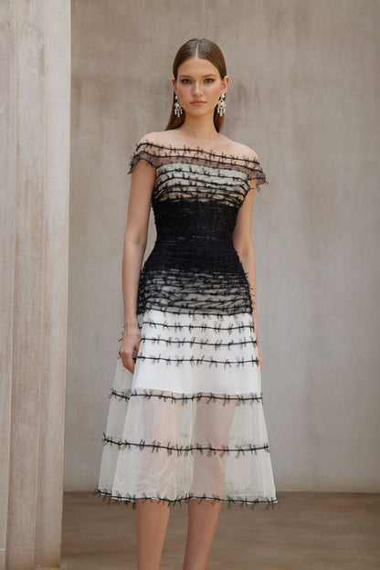 Eléonore Color Block Tulle Midi Dress