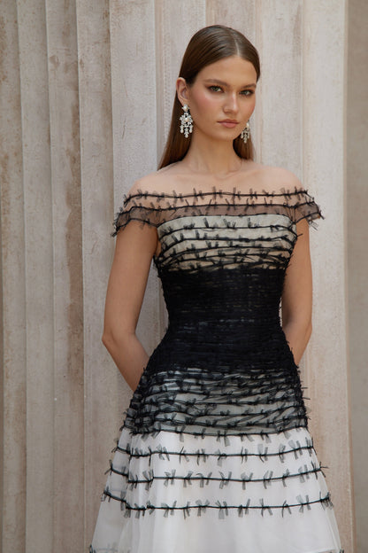 Eléonore Color Block Tulle Midi Dress