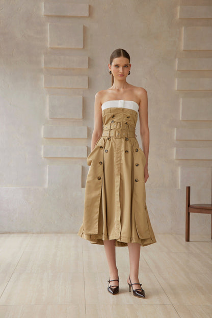Alba Khaki Trench Style Midi Dress