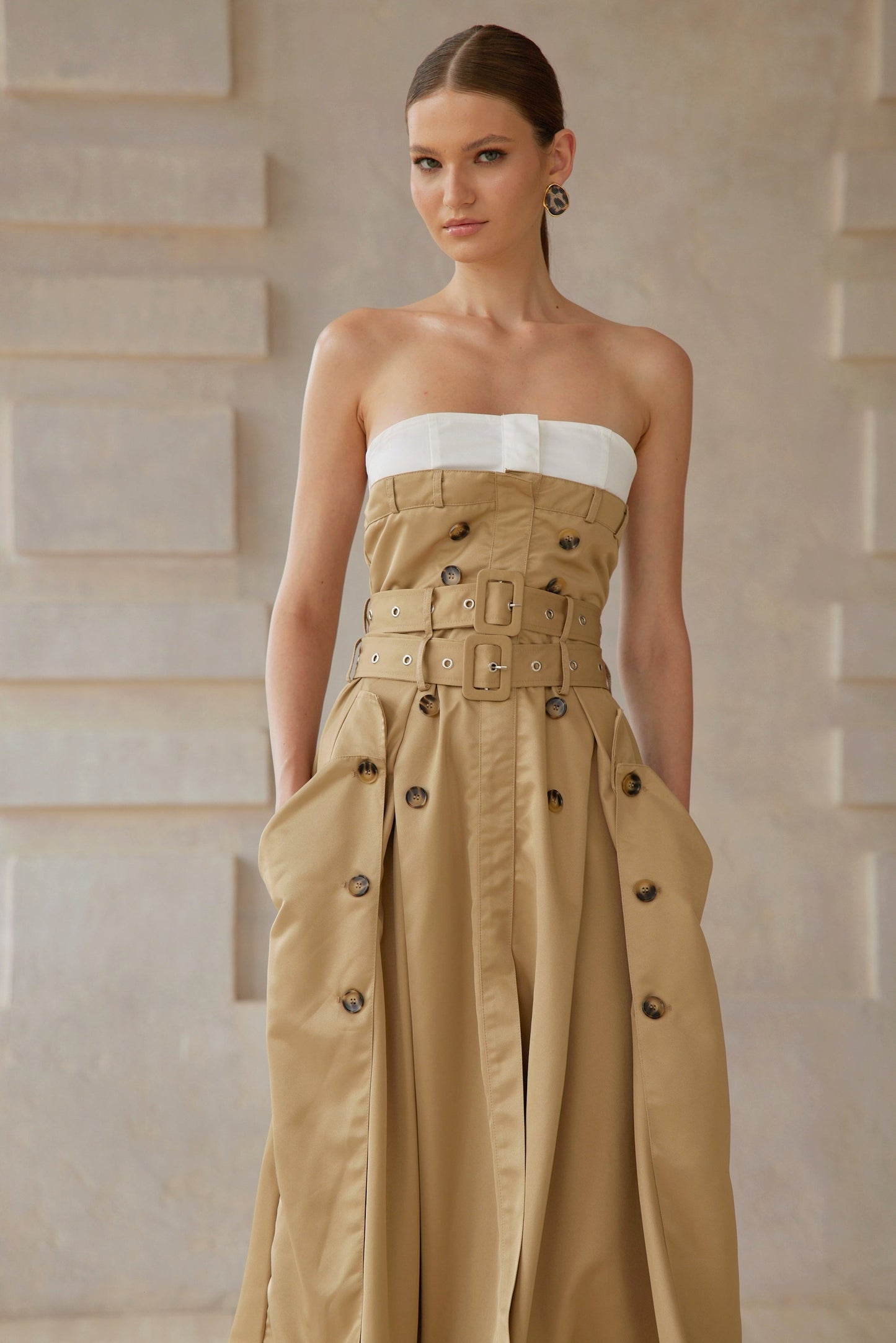 Alba Khaki Trench Style Midi Dress