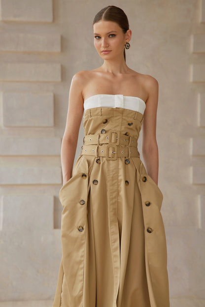 Alba Khaki Trench Style Midi Dress