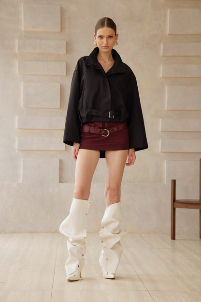 Paulette Black Belted Waist Short Trench Coat