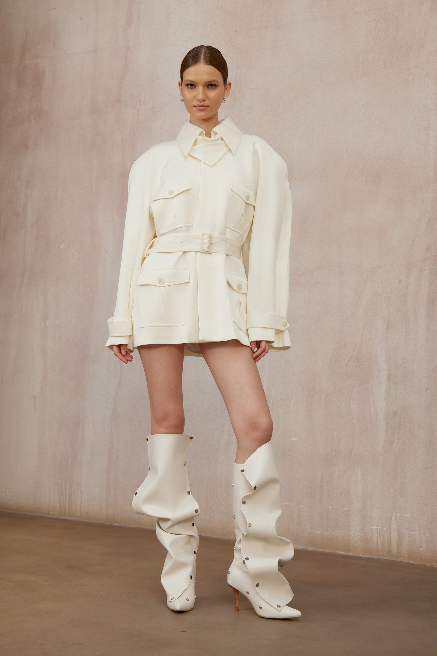 Ambre Cream White Belted Trench Coat