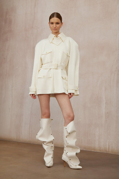 Ambre Cream White Belted Trench Coat
