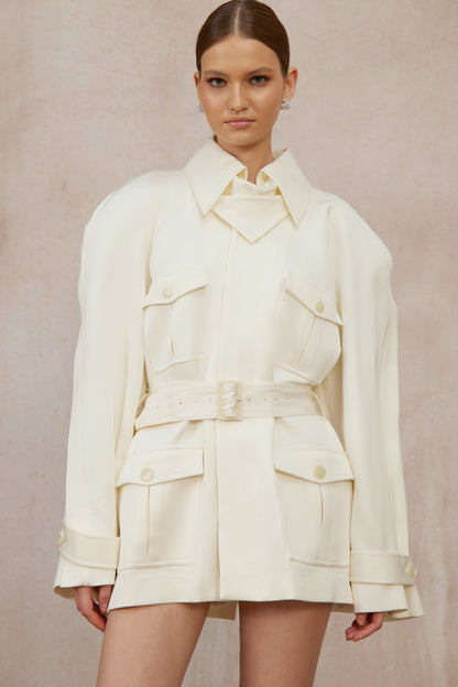 Ambre Cream White Belted Trench Coat