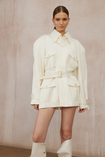 Ambre Cream White Belted Trench Coat