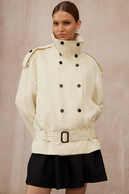 Calliopée White Double-Breasted Short Trench Coat