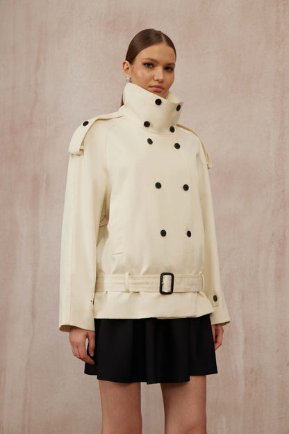 Calliopée White Double-Breasted Short Trench Coat