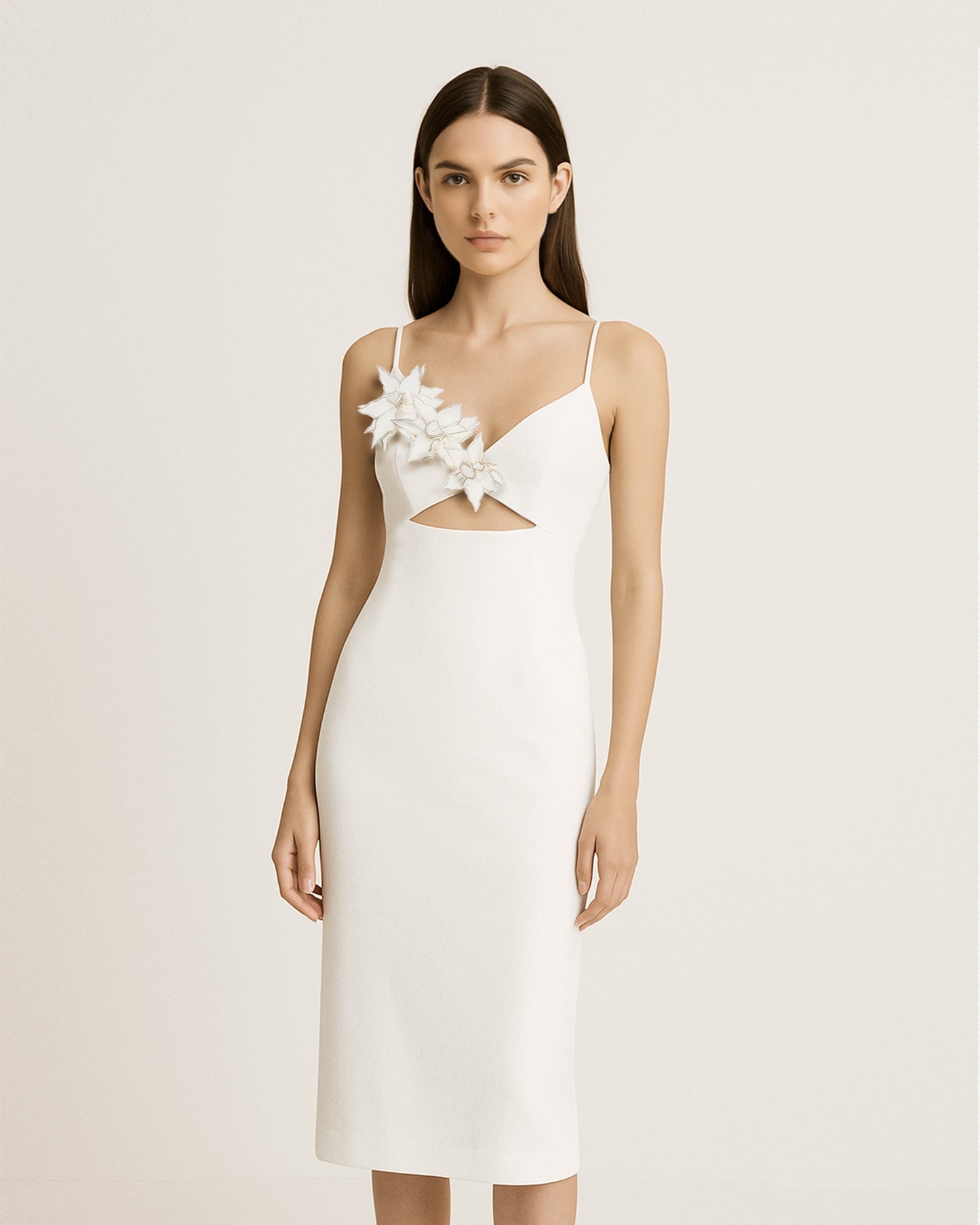 Bloom-Cut Contour Elbise - Beyaz