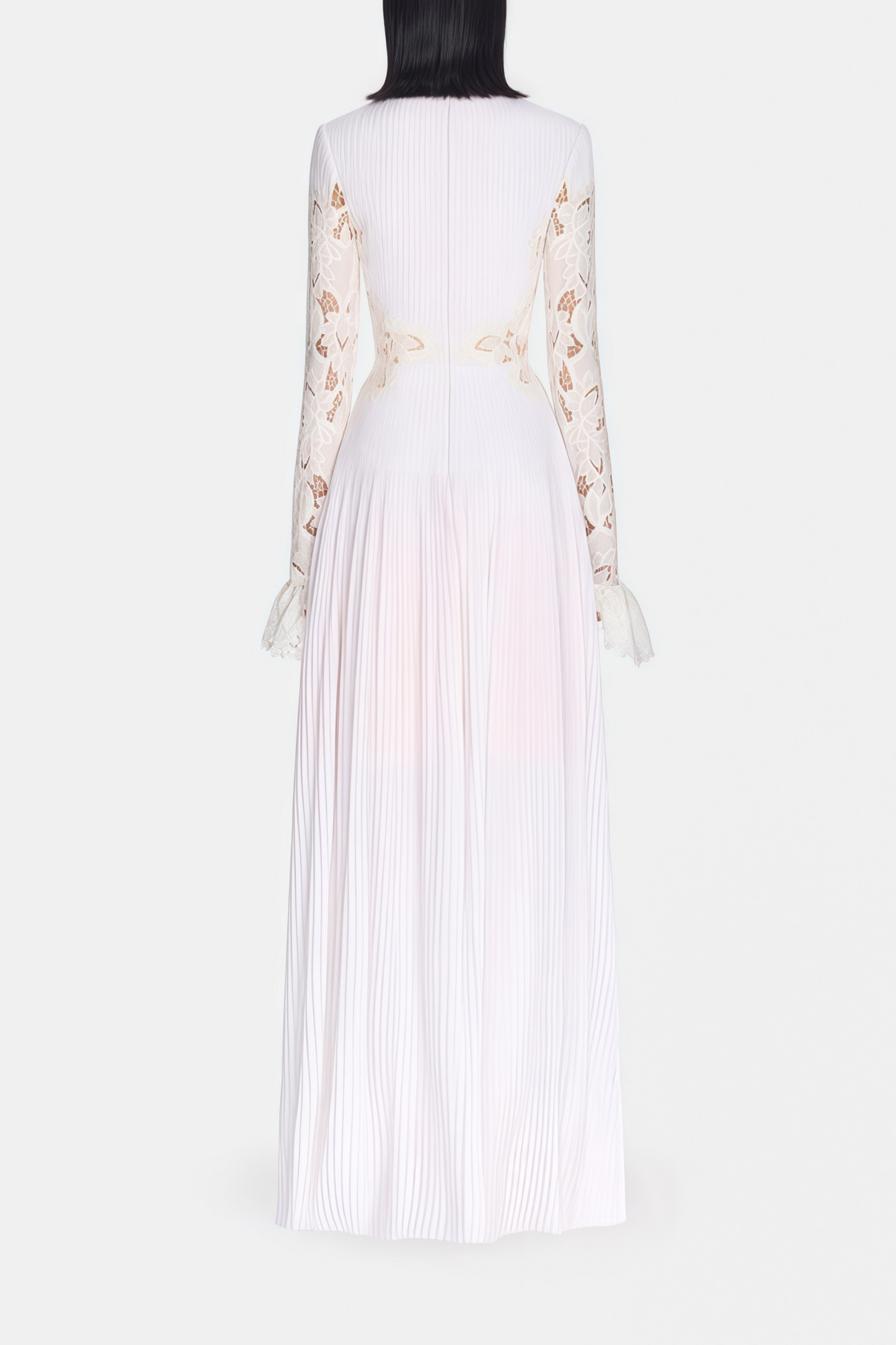 Chiara White Lace Panel Pleated Midi Dress
