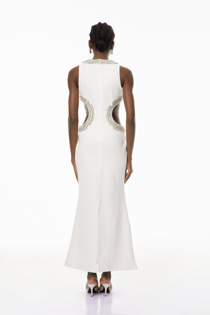 Larisa White Embellished Cut-Out Maxi Gown