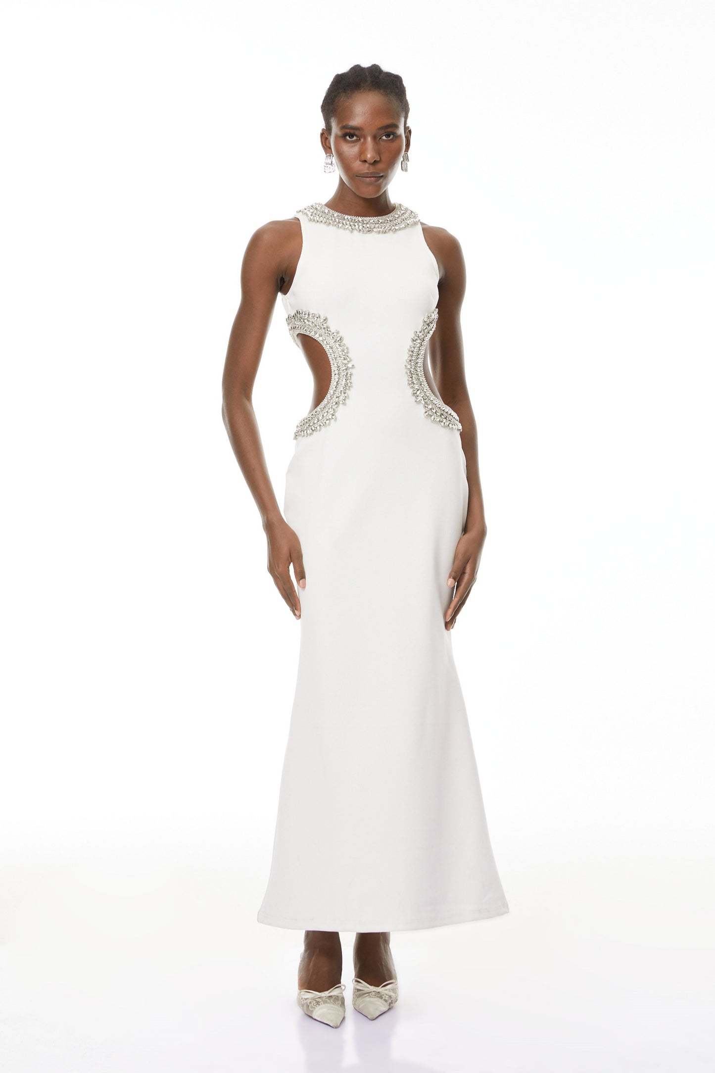Larisa White Embellished Cut-Out Maxi Gown