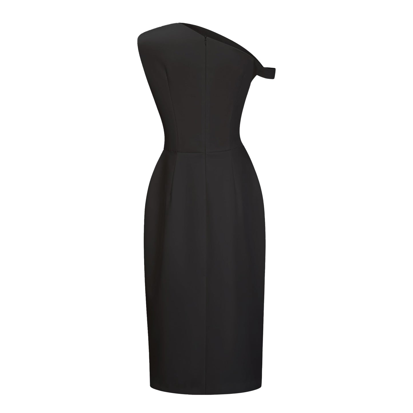 Amarante Black One Shoulder Asymmetrical Midi Dress