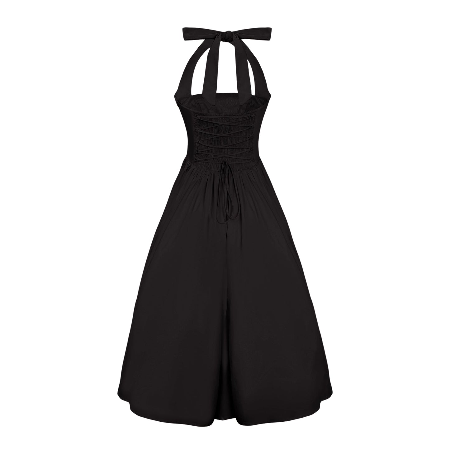 Eponine Black Layered Flared Hem Midi Dress