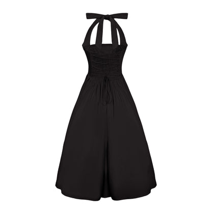 Eponine Black Layered Flared Hem Midi Dress