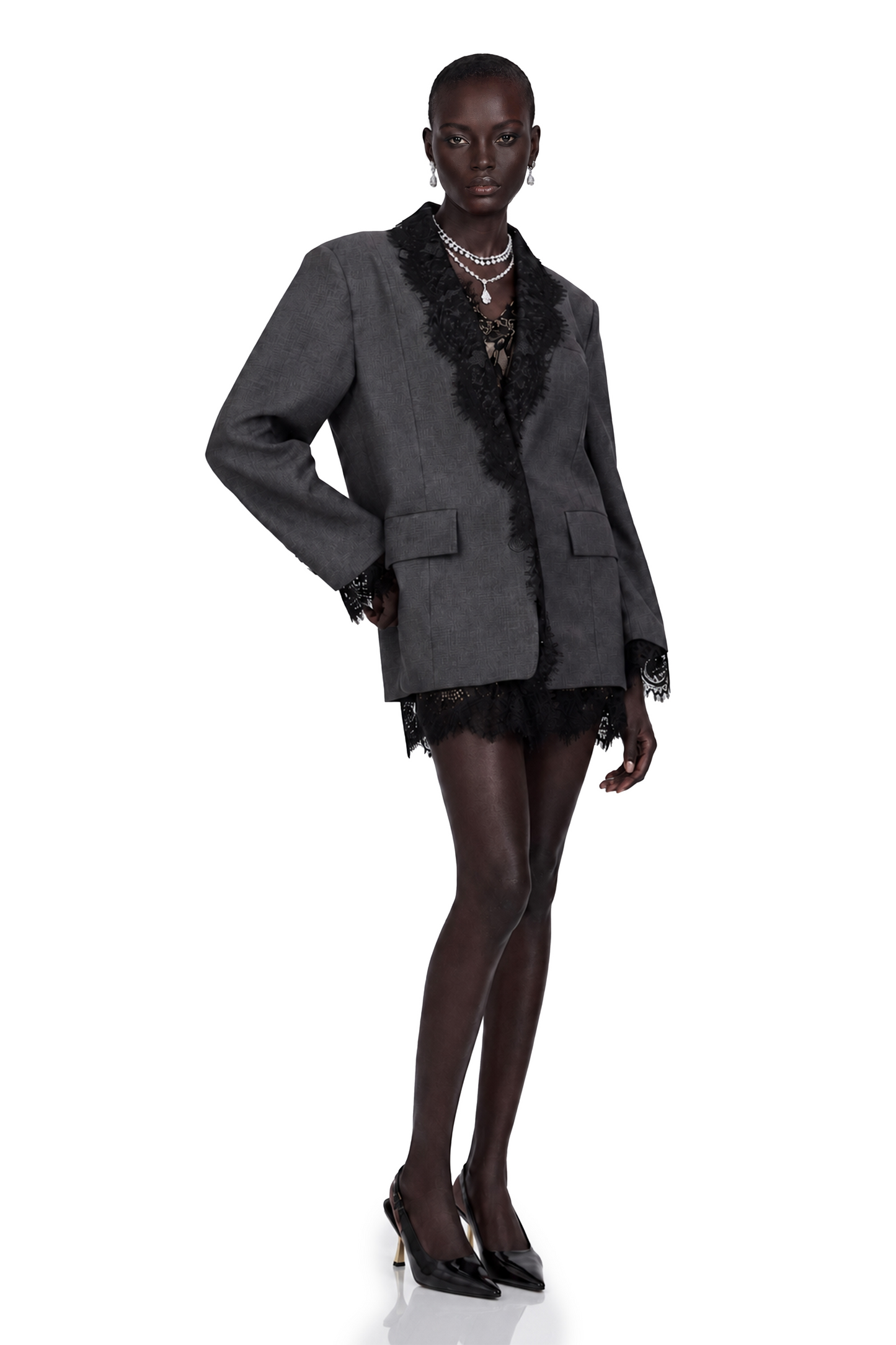 Dianthe grisi dantel panelli blazer
