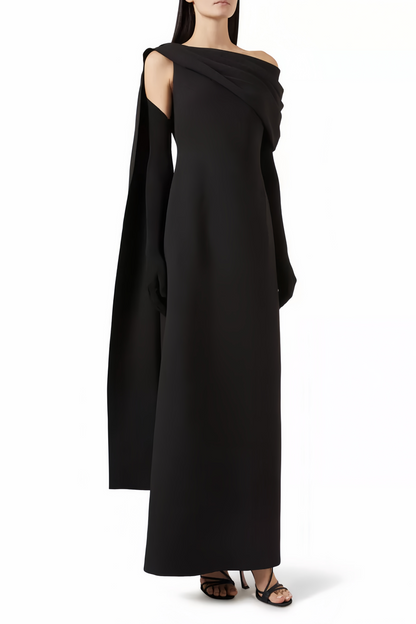Annabelle Black Cape-Design Ribbon Maxi Dress (Without Gloves)