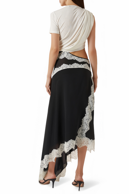 Fiamma Color Block Gathered Lace Panel Maxi Dress