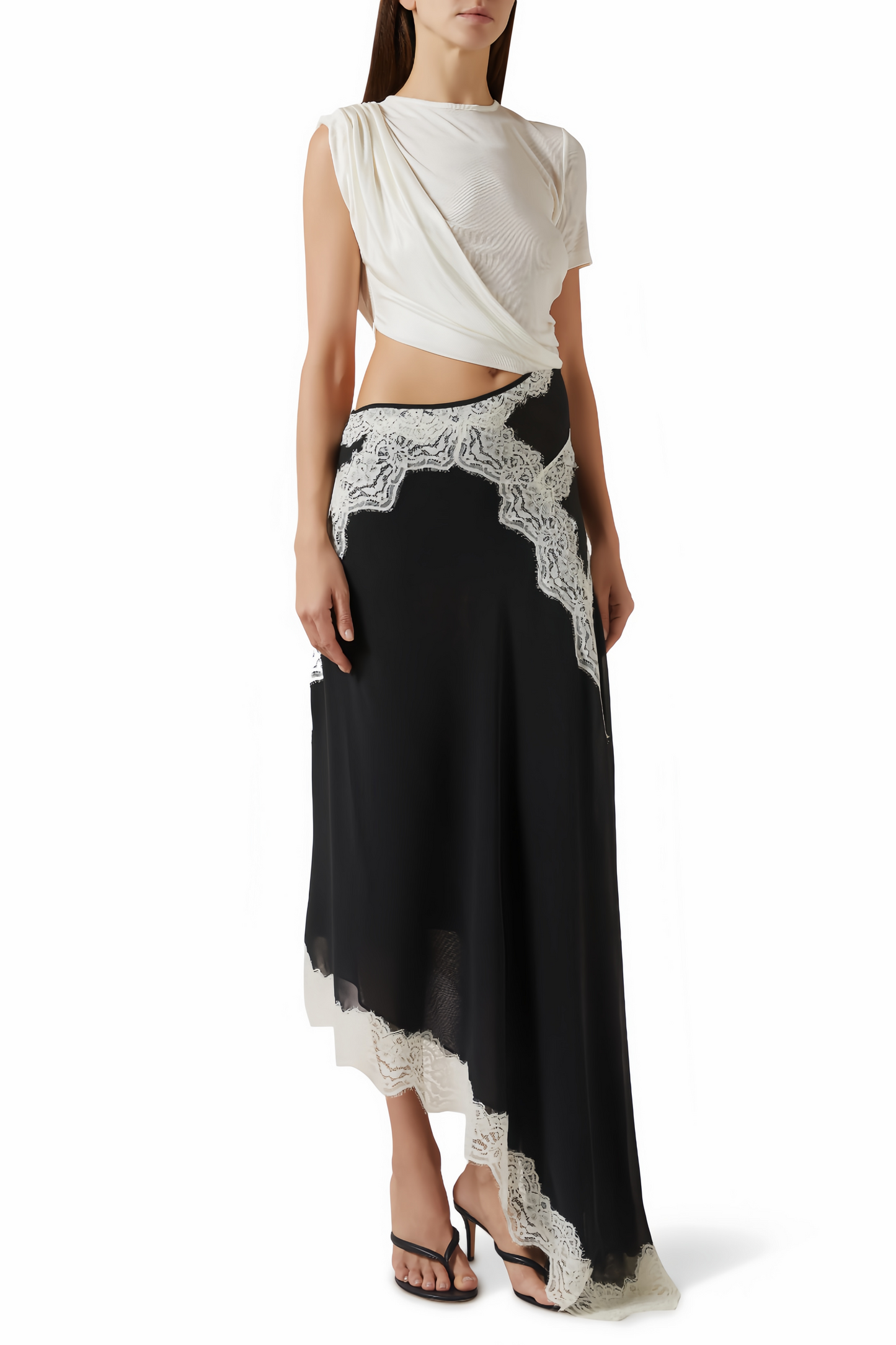 Fiamma Color Block Gathered Lace Panel Maxi Dress