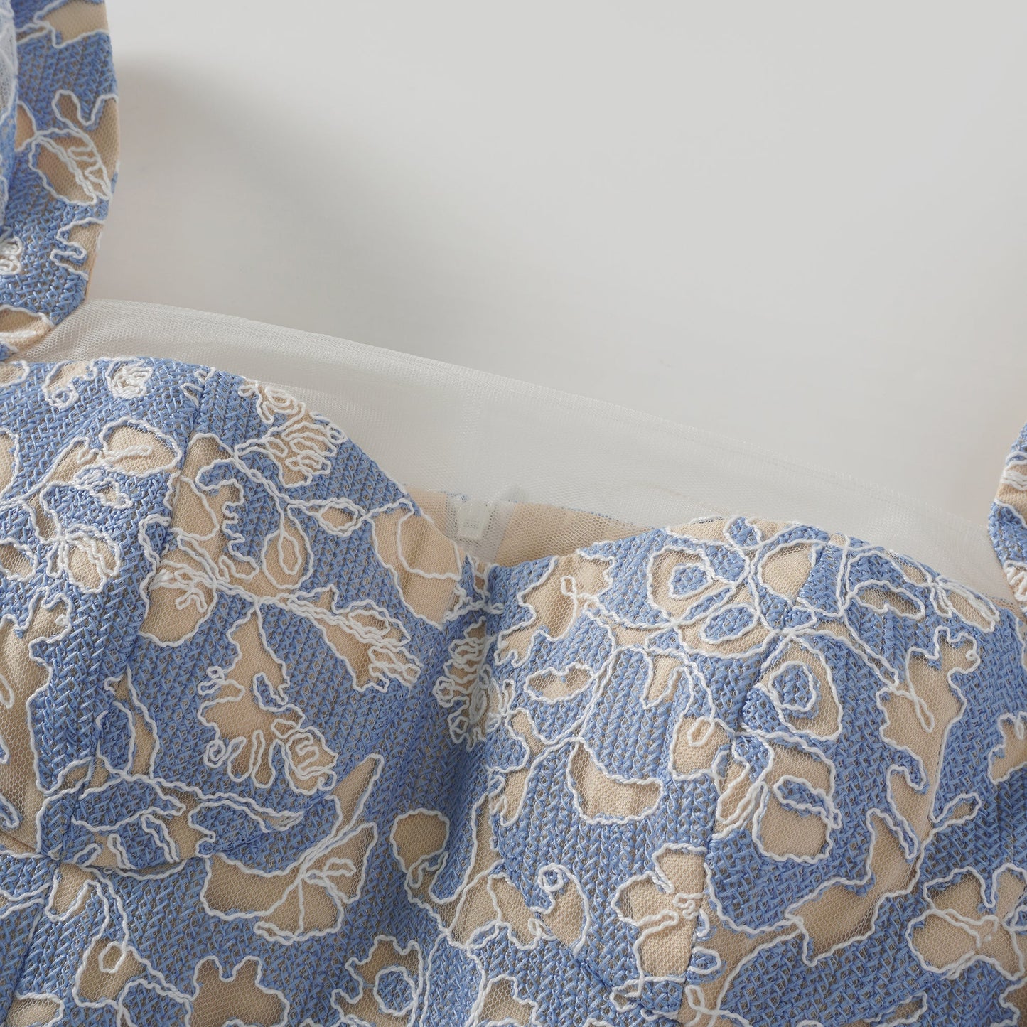 Gaëlle Blue Floral Embroidered Midi Dress