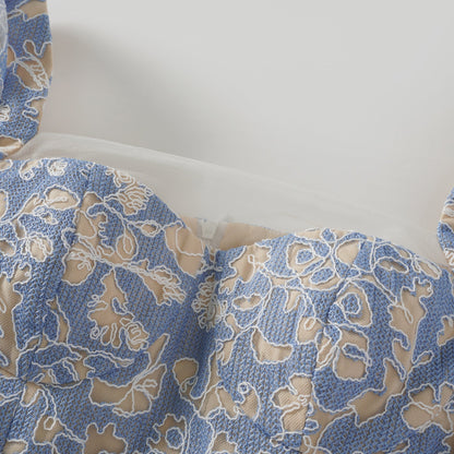 Gaëlle Blue Floral Embroidered Midi Dress