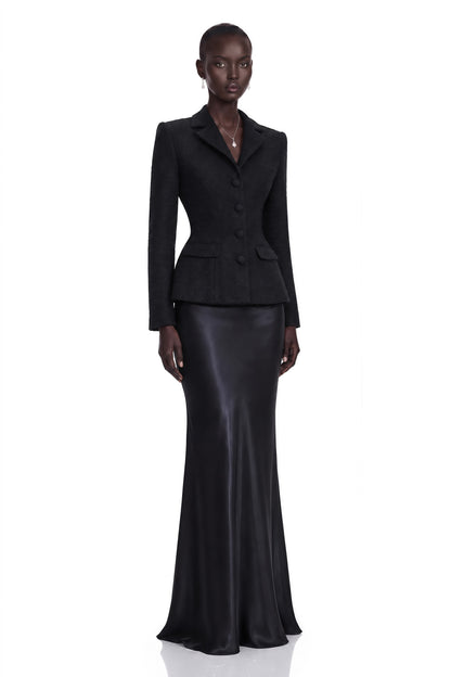 Ariadna Black Tweed Jacket & Satin Skirt Set