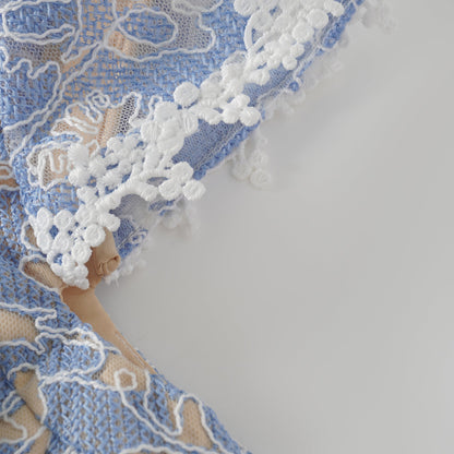 Gaëlle Blue Floral Embroidered Midi Dress