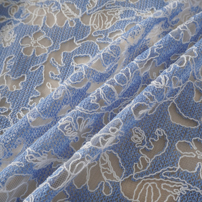 Gaëlle Blue Floral Embroidered Midi Dress
