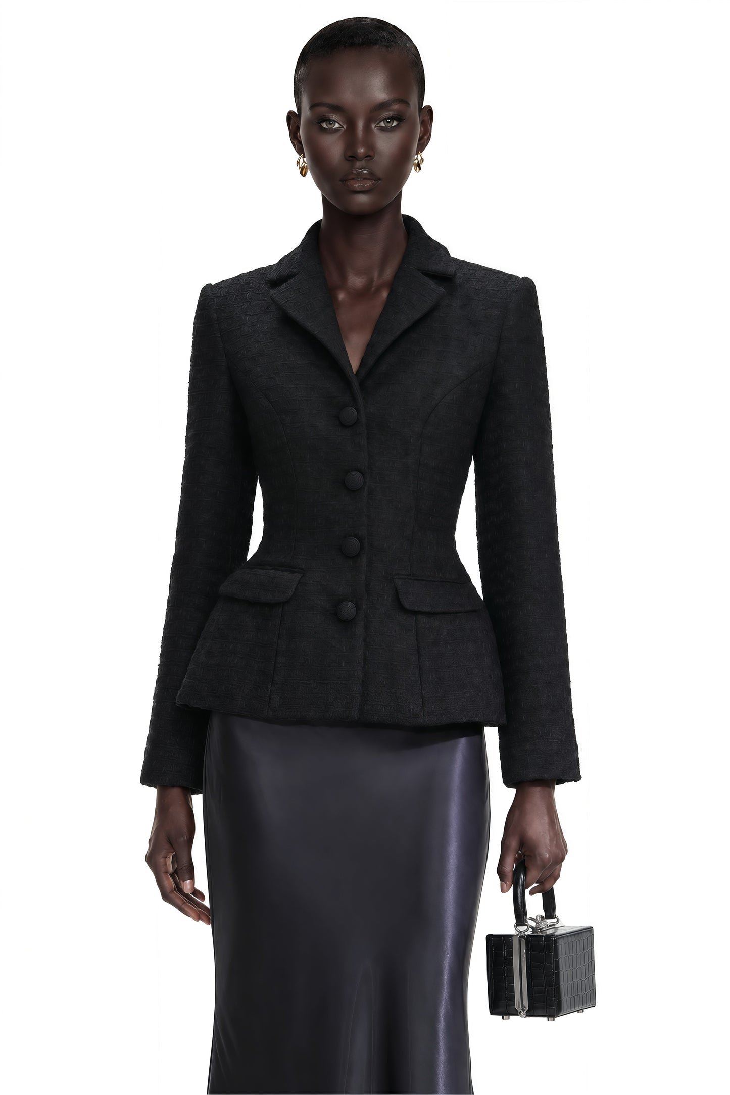 Ariadna Black Tweed Jacket & Satin Skirt Set