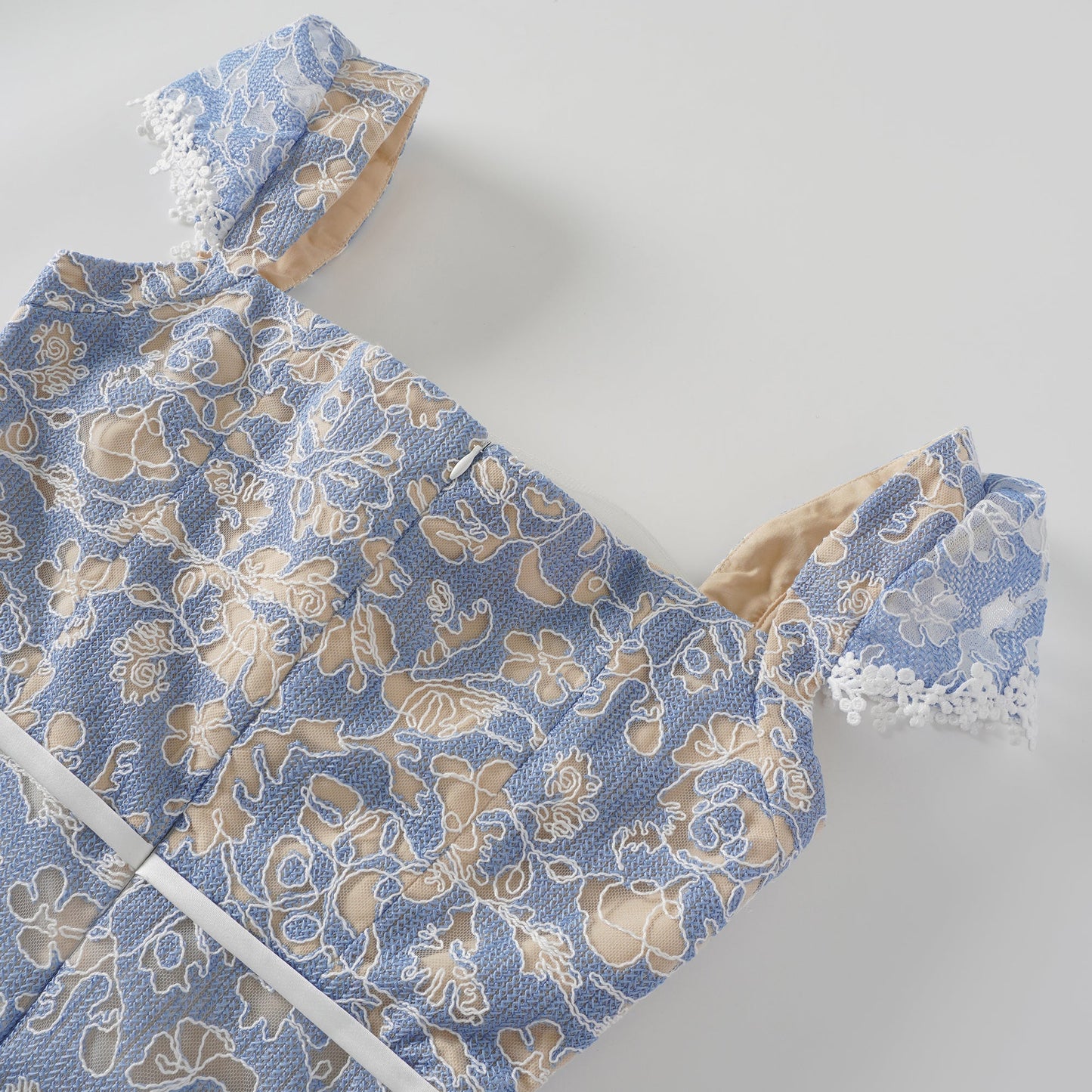 Gaëlle Blue Floral Embroidered Midi Dress