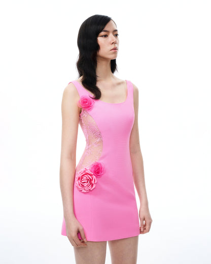Aurelius 3D Çiçek Desenli Mini Elbise - Pembe