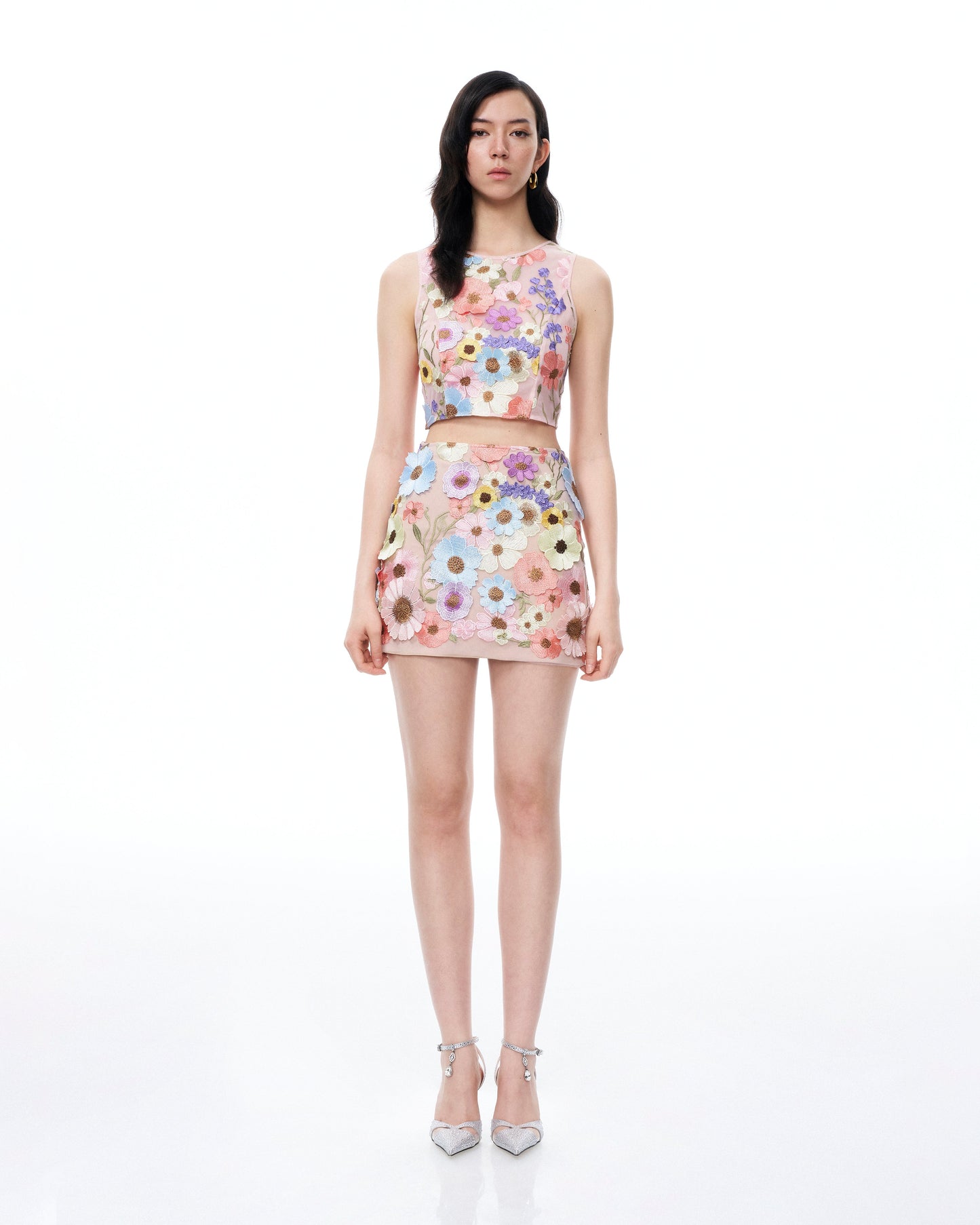 Valentino 3D Çiçek Desenli Nakışlı Elbise Set - Pastel Çok Renkli