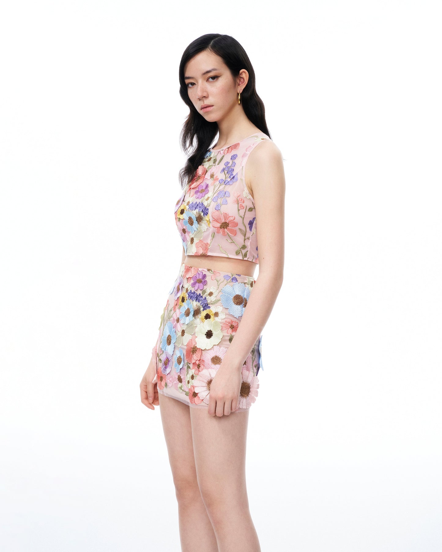 Valentino 3D Çiçek Desenli Nakışlı Elbise Set - Pastel Çok Renkli