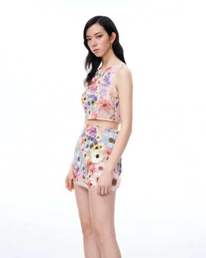 Valentino 3D Çiçek Desenli Nakışlı Elbise Set - Pastel Çok Renkli