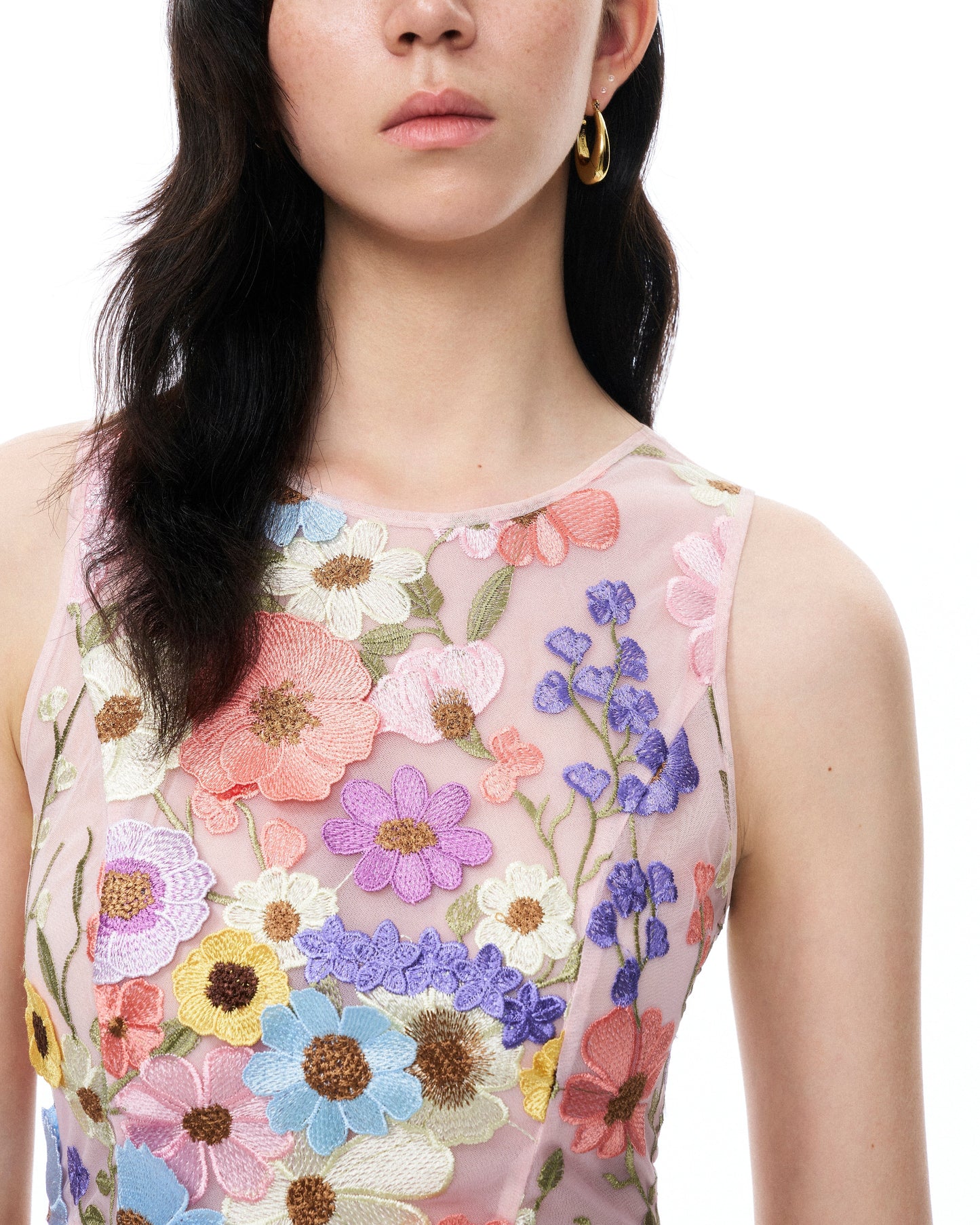 Valentino 3D Çiçek Desenli Nakışlı Elbise Set - Pastel Çok Renkli