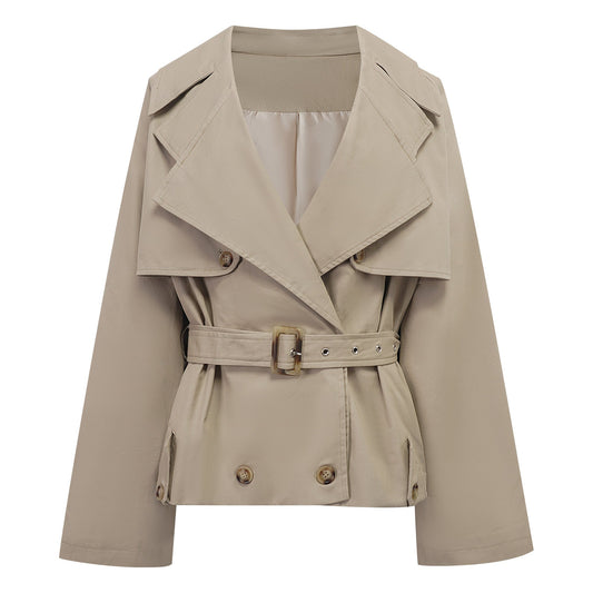 Sandra Khaki Double-Breasted Short Trench Coat