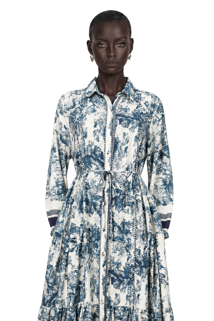 Adélaïde Graphic-Print Midi Dress in Blue
