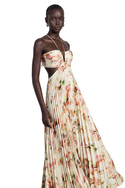 Andréa cut-out floral-print pleated maxi dress